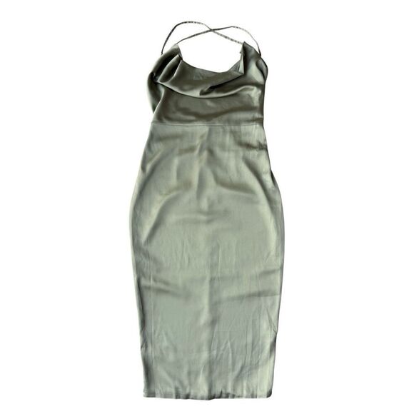Oh Polly Sage Green Satin Cowl Neck Midi Dress Size 2 - Picture 7 of 9